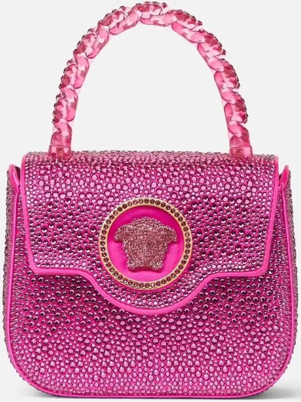 Versace Hot Pink Crystal-Embellished Top-Handle Shoulder Bag